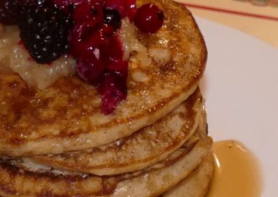 Sourdough pancakes with fruit and honey